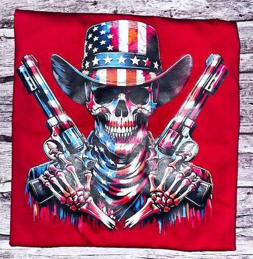 Short-Sleeve T-Shirt - Patriotic Skeleton With Revolvers!